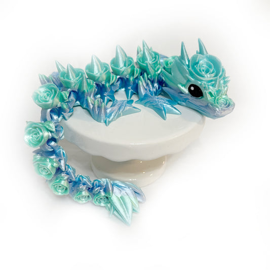 Baby Rose Dragon - Sea Green & Blue Silk Fully Articulated Dragon Figurine