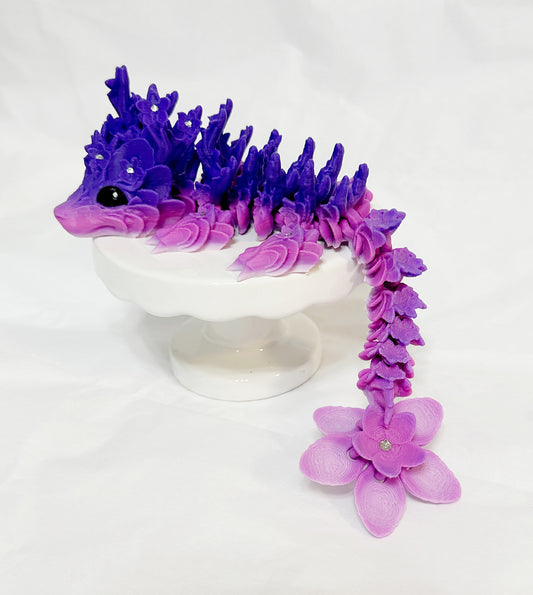 Baby Cherry Blossom Dragon - Pink and Purple Fully Articulated Dragon Figurine
