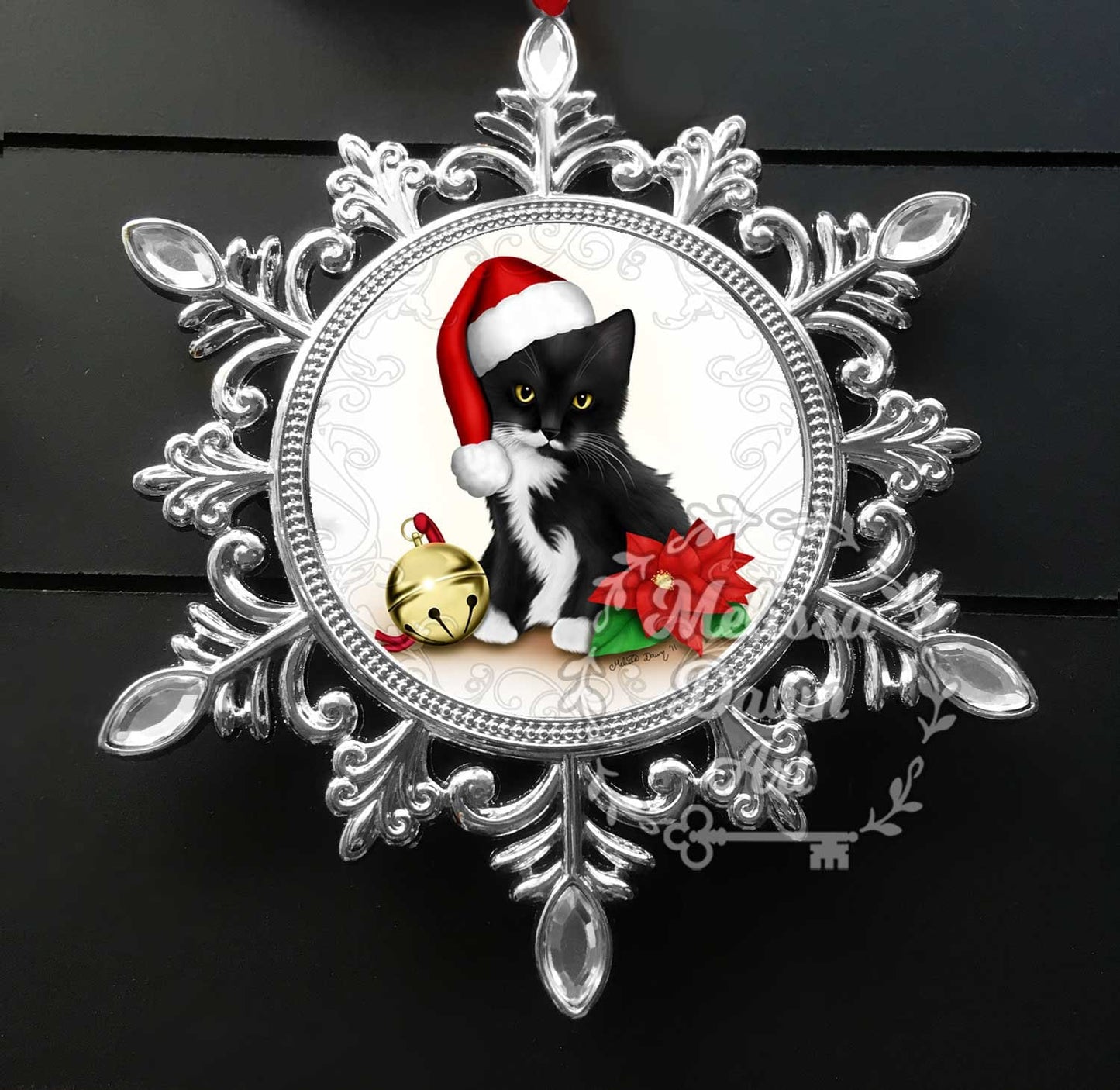 Custom Cat Ornament / Cat Ornament / Cat Lovers Gift / Tuxedo Cat Ornament / Santa Cat Ornament / Santa Claws / Tuxedo / Snowflake Ornament