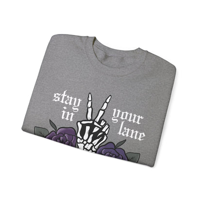 Skeleton Peace Sign Stay in your Lane Gothic Tattoo Style Cottagegoth Dark Cottagecore Flowers Whimsigoth Boho Vintage Sweatshirt