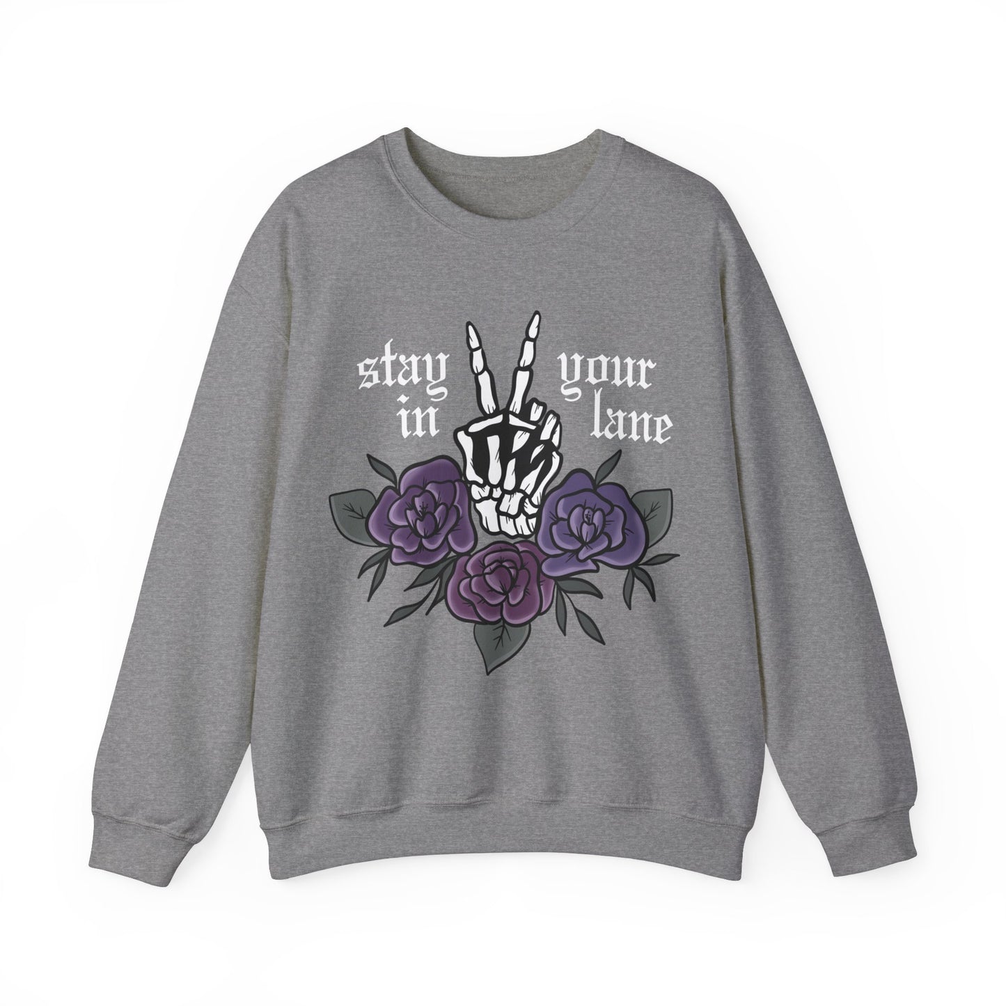 Skeleton Peace Sign Stay in your Lane Gothic Tattoo Style Cottagegoth Dark Cottagecore Flowers Whimsigoth Boho Vintage Sweatshirt