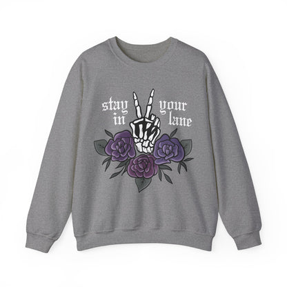 Skeleton Peace Sign Stay in your Lane Gothic Tattoo Style Cottagegoth Dark Cottagecore Flowers Whimsigoth Boho Vintage Sweatshirt