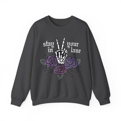 Skeleton Peace Sign Stay in your Lane Gothic Tattoo Style Cottagegoth Dark Cottagecore Flowers Whimsigoth Boho Vintage Sweatshirt