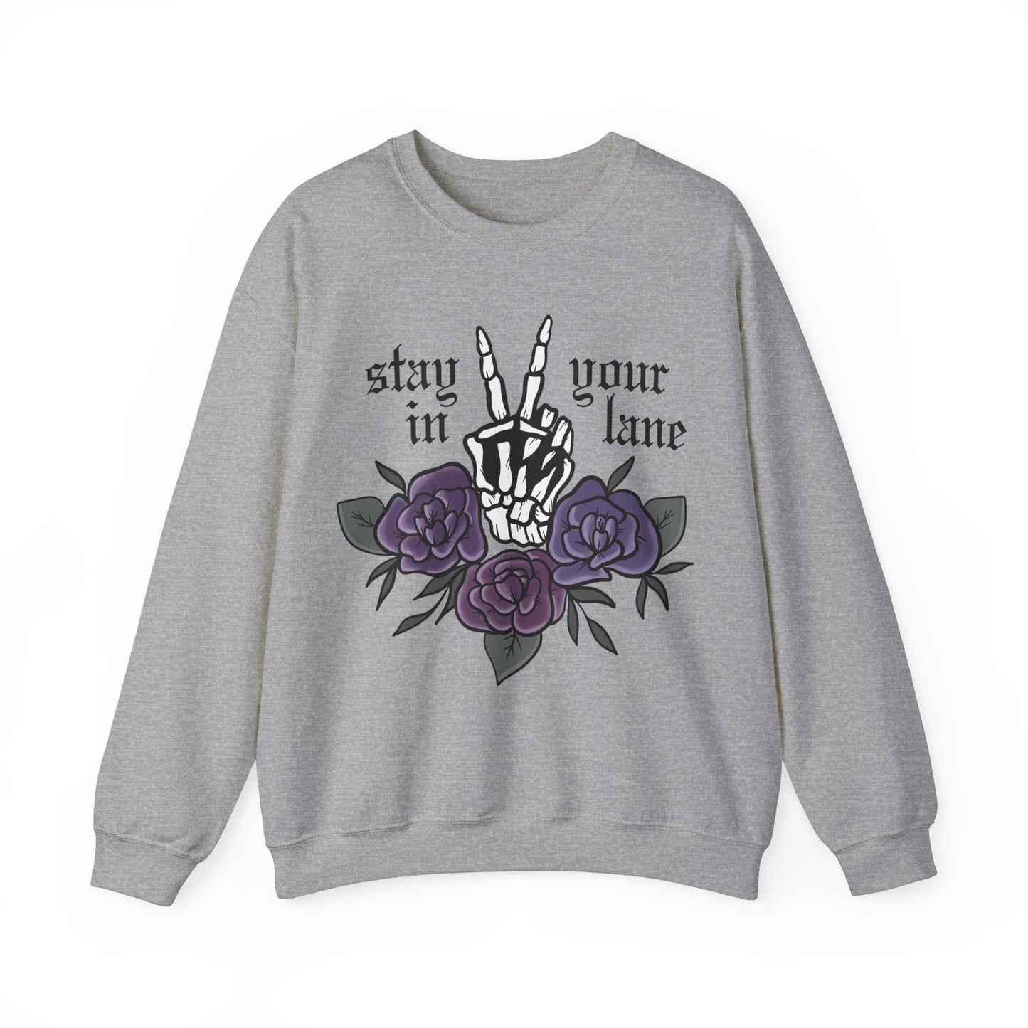 Skeleton Peace Sign Stay in your Lane Gothic Tattoo Style Cottagegoth Dark Cottagecore Flowers Whimsigoth Boho Vintage Sweatshirt