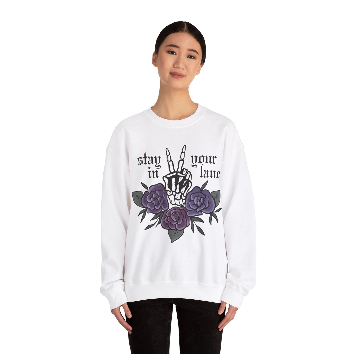 Skeleton Peace Sign Stay in your Lane Gothic Tattoo Style Cottagegoth Dark Cottagecore Flowers Whimsigoth Boho Vintage Sweatshirt