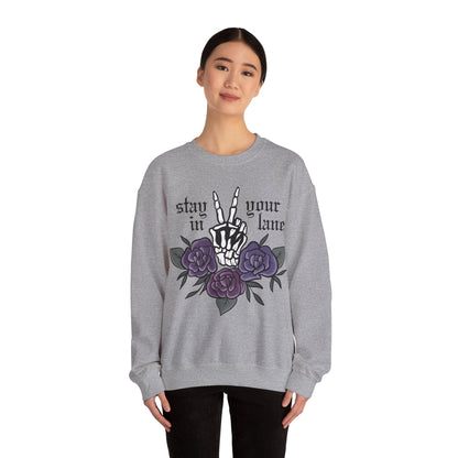 Skeleton Peace Sign Stay in your Lane Gothic Tattoo Style Cottagegoth Dark Cottagecore Flowers Whimsigoth Boho Vintage Sweatshirt