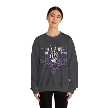 Skeleton Peace Sign Stay in your Lane Gothic Tattoo Style Cottagegoth Dark Cottagecore Flowers Whimsigoth Boho Vintage Sweatshirt