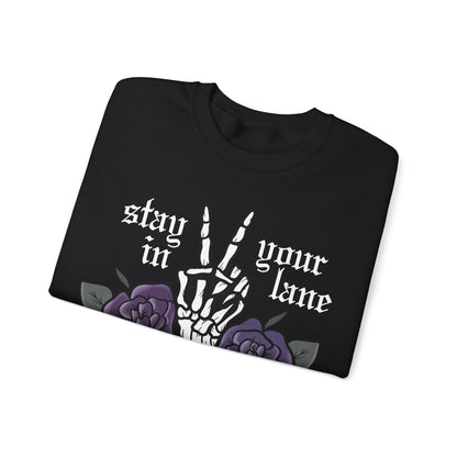 Skeleton Peace Sign Stay in your Lane Gothic Tattoo Style Cottagegoth Dark Cottagecore Flowers Whimsigoth Boho Vintage Sweatshirt