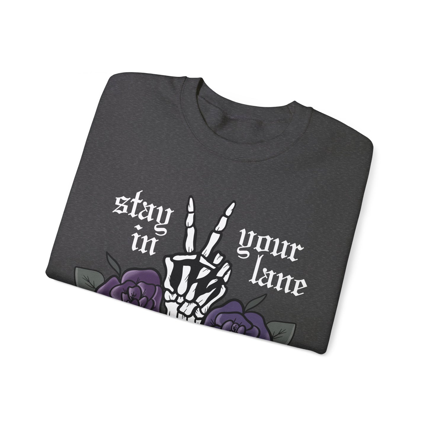 Skeleton Peace Sign Stay in your Lane Gothic Tattoo Style Cottagegoth Dark Cottagecore Flowers Whimsigoth Boho Vintage Sweatshirt