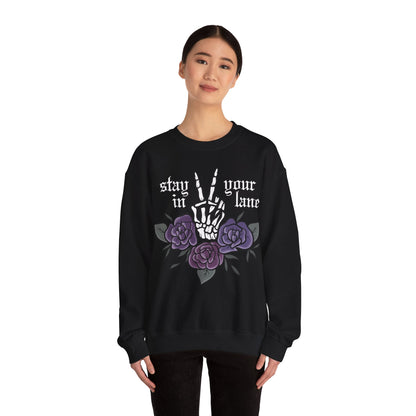 Skeleton Peace Sign Stay in your Lane Gothic Tattoo Style Cottagegoth Dark Cottagecore Flowers Whimsigoth Boho Vintage Sweatshirt