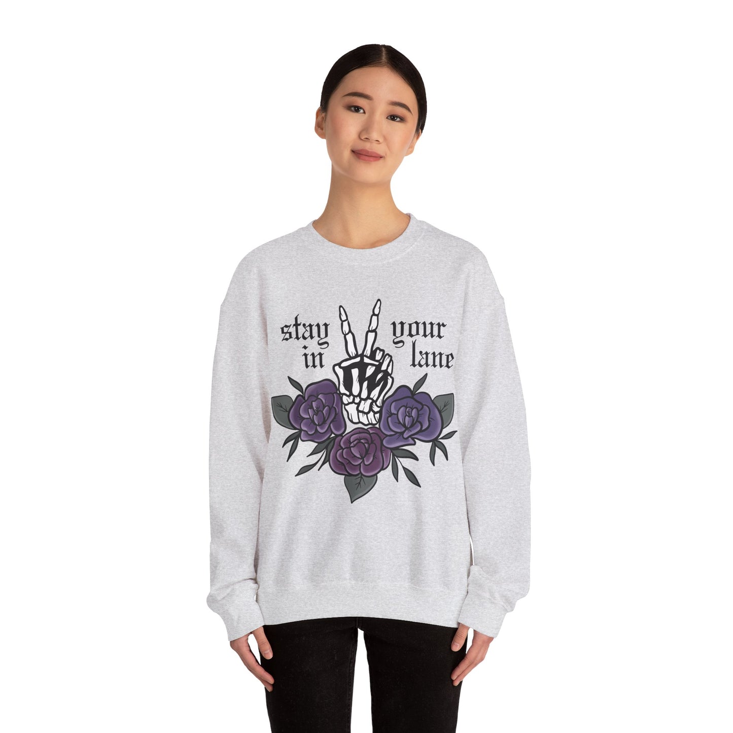 Skeleton Peace Sign Stay in your Lane Gothic Tattoo Style Cottagegoth Dark Cottagecore Flowers Whimsigoth Boho Vintage Sweatshirt