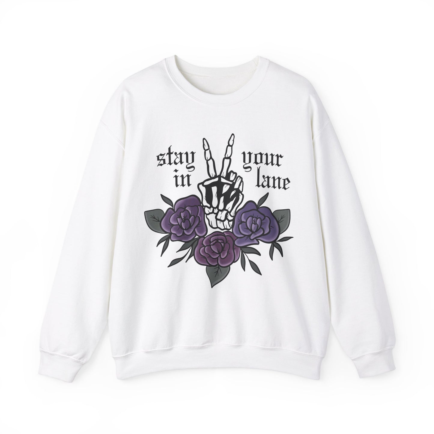 Skeleton Peace Sign Stay in your Lane Gothic Tattoo Style Cottagegoth Dark Cottagecore Flowers Whimsigoth Boho Vintage Sweatshirt