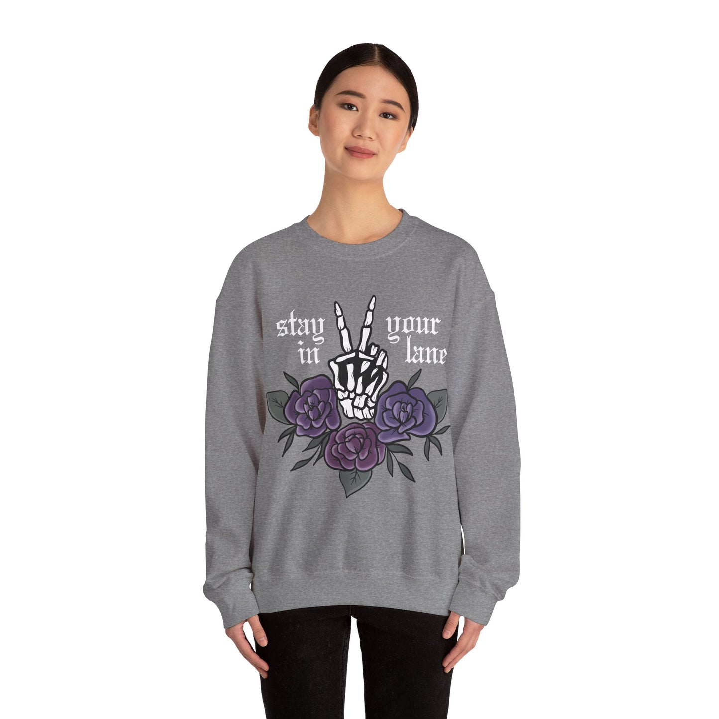 Skeleton Peace Sign Stay in your Lane Gothic Tattoo Style Cottagegoth Dark Cottagecore Flowers Whimsigoth Boho Vintage Sweatshirt