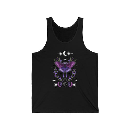 Purple Moon Moth Gothic Cottagegoth Dark Cottagecore Flowers Witchy Whimsigoth Boho Celestial Tank Top