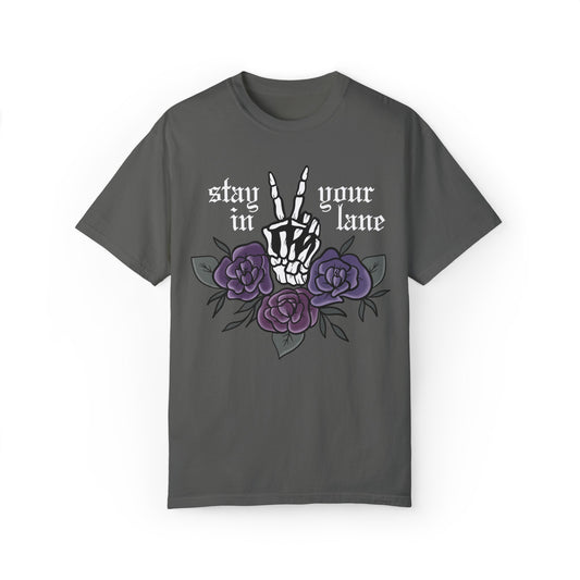 Gothic Cottagegoth Dark Cottagecore Flowers Skeleton Peace Sign Stay in your Lane Witchy Whimsigoth Boho Vintage Comfort Colors T-shirt