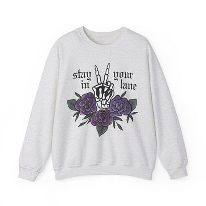 Skeleton Peace Sign Stay in your Lane Gothic Tattoo Style Cottagegoth Dark Cottagecore Flowers Whimsigoth Boho Vintage Sweatshirt