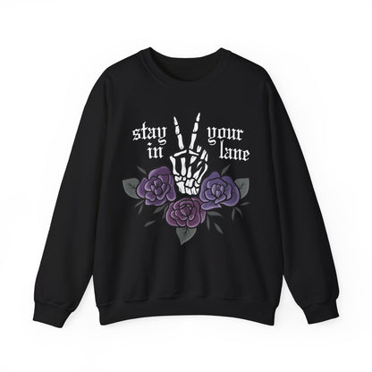 Skeleton Peace Sign Stay in your Lane Gothic Tattoo Style Cottagegoth Dark Cottagecore Flowers Whimsigoth Boho Vintage Sweatshirt