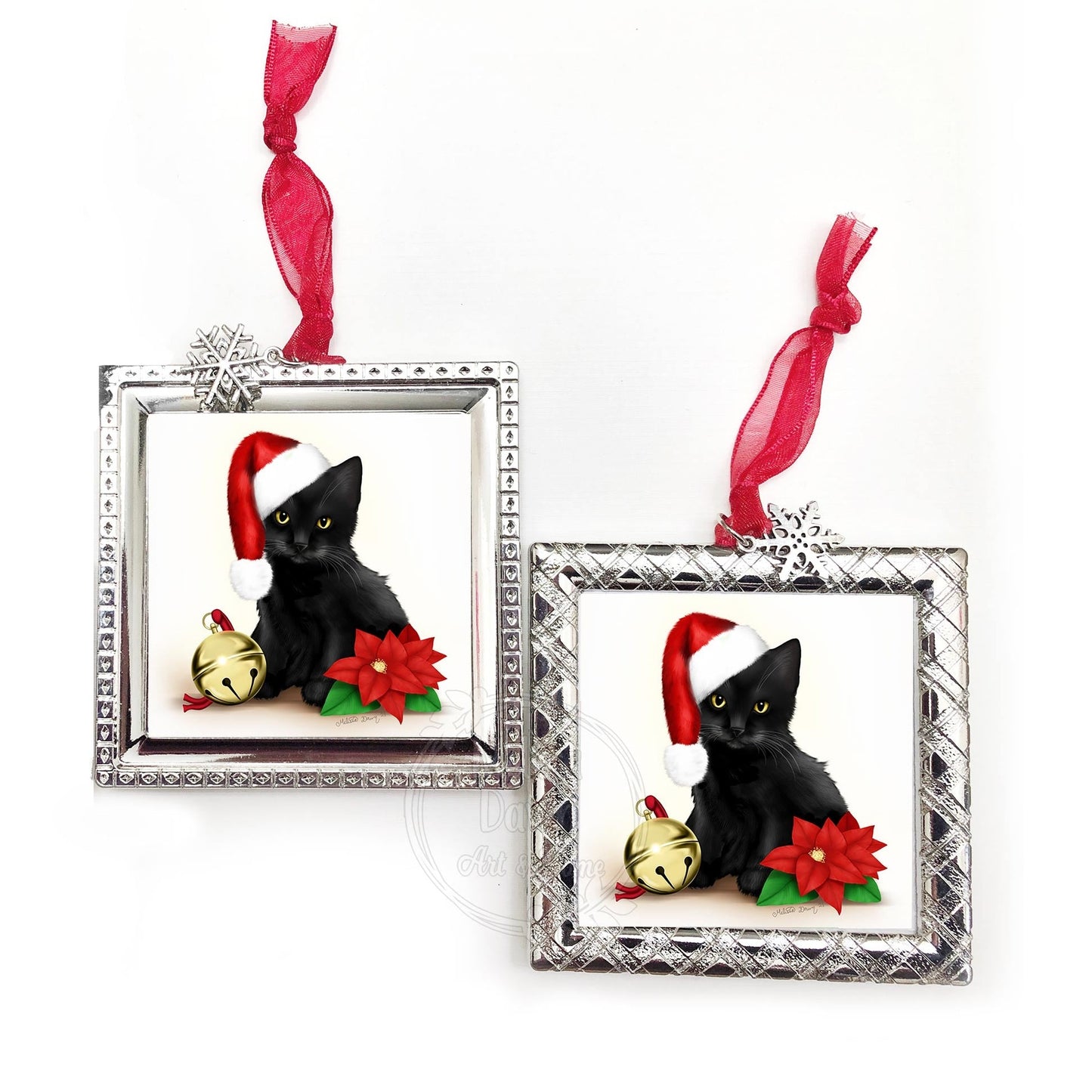 Black Kitten Ornament / Black Cat Ornament / Personalized Cat Ornament / Cat Ornament / Cat Lovers Gift / Santa Cat Ornament / Santa Cat / Square Ornament