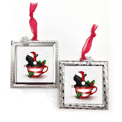 Black Bunny Ornament / Black Rabbit Ornament / Personalized Bunny Ornament / Bunny Ornament / Bunny Lovers Gift / Santa Bunny Ornament / Santa Bunny / Bunny Ornament With Name / Square Ornament