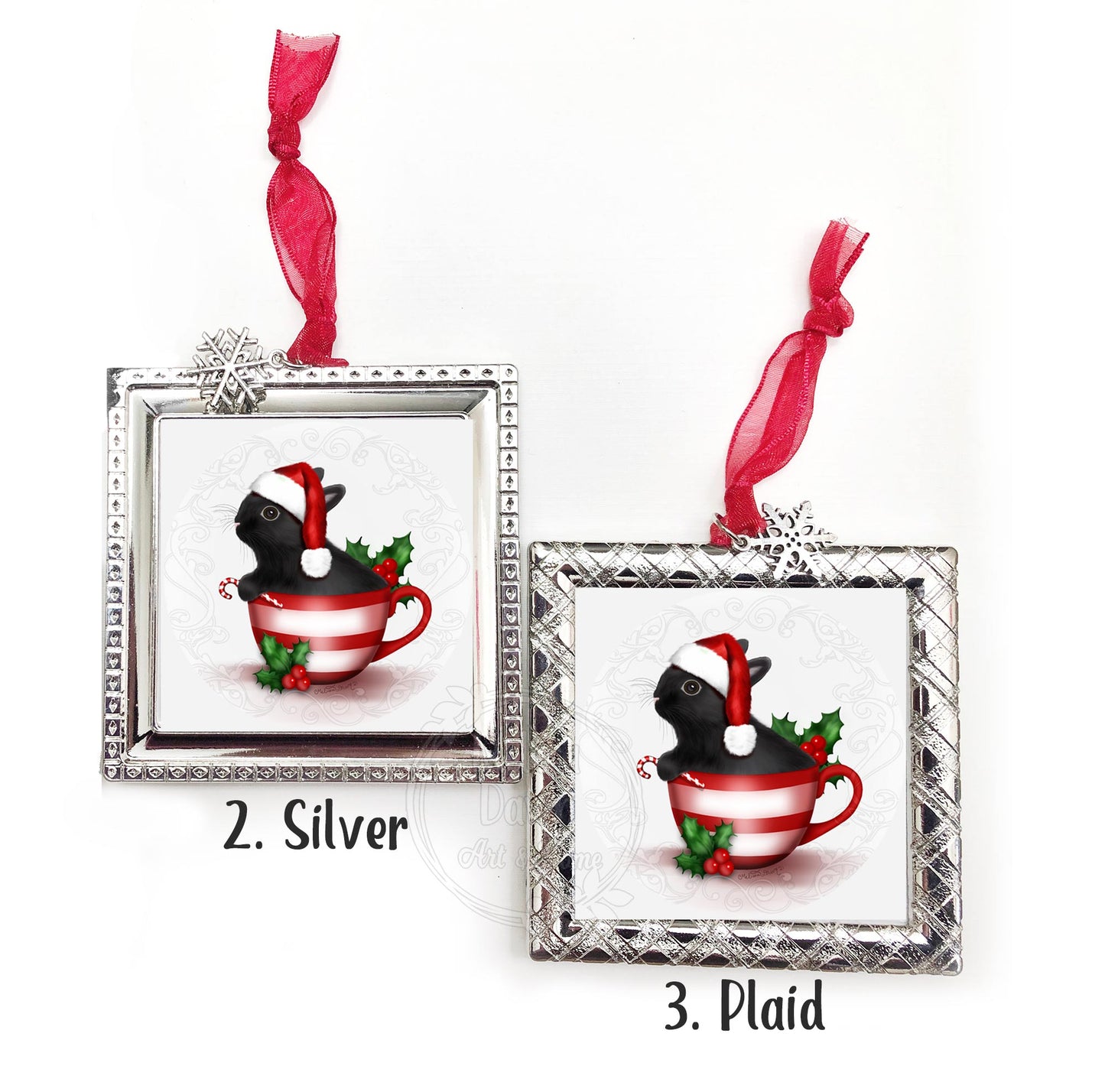 Black Bunny Ornament / Black Rabbit Ornament / Personalized Bunny Ornament / Bunny Ornament / Bunny Lovers Gift / Santa Bunny Ornament / Santa Bunny / Bunny Ornament With Name / Square Ornament