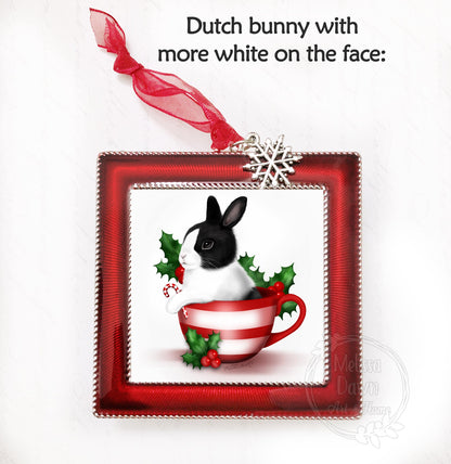 Dutch Bunny Ornament / Dutch Rabbit Ornament / Black and White Bunny Ornament / Black and White Rabbit Ornament / Personalized Bunny Ornament / Bunny Ornament / Santa Bunny Ornament / Santa Bunny / Bunny Ornament With Name / Square Ornament