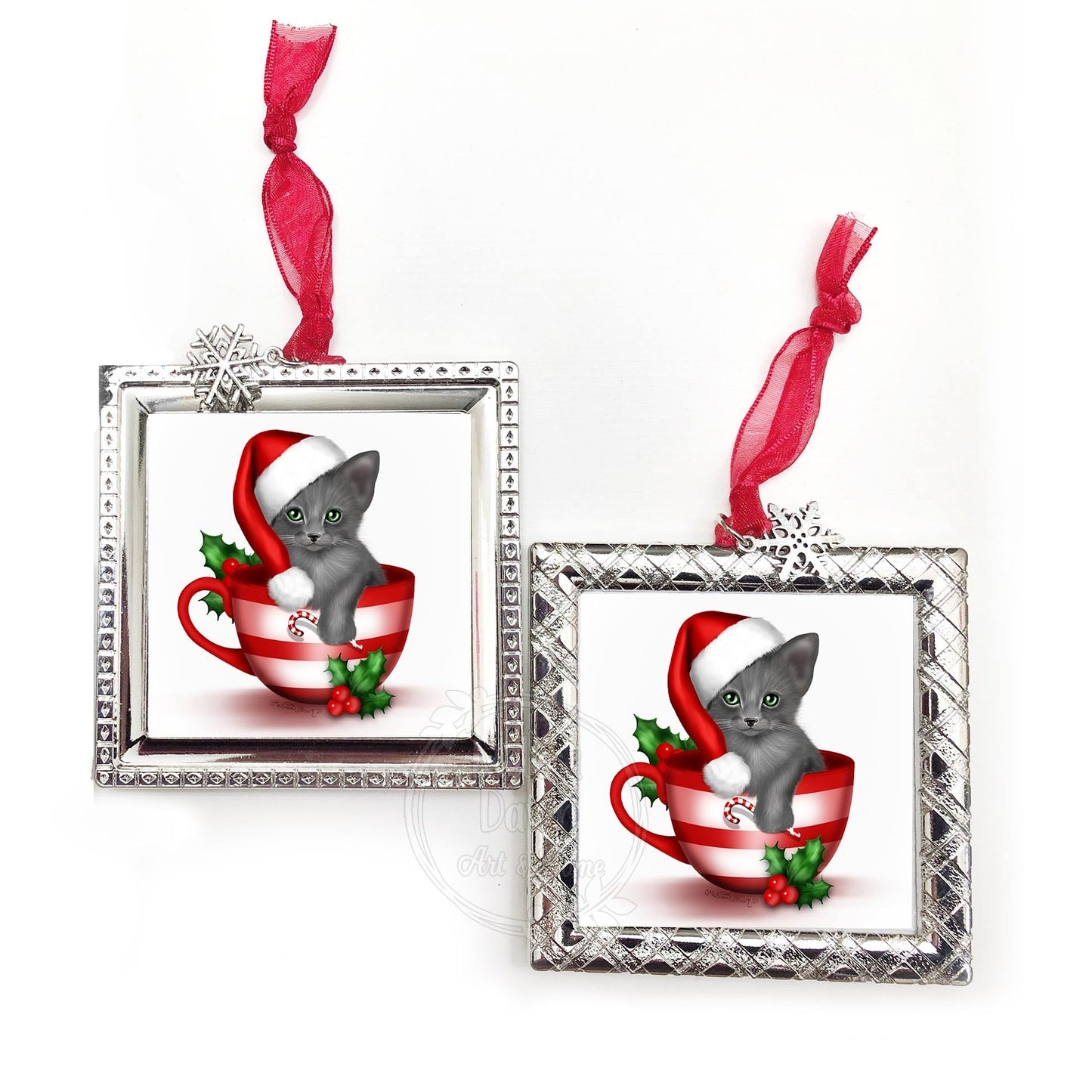 Grey Cat Ornament / Personalized Cat Ornament / Cat Ornament / Cat Lovers Gift / Santa Cat Ornament / Russian Blue Cat / Gray Cat Ornament