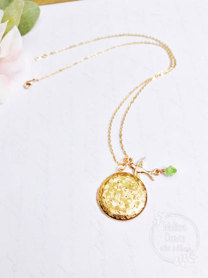 Bird Locket / Locket Necklace / Flower Locket/ Bird Charm Necklace / Photo Locket / Girlfriend Gift / Gift for Wife / Personalized Locket