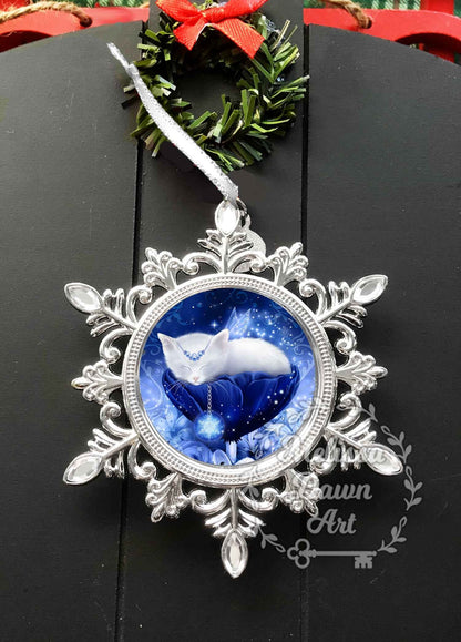 Cat Ornament / Christmas Ornament / Custom Cat Ornament / Cat Winter Ornament / Winter Cat Art / Snowflake Daydreams / Snowflake Ornament