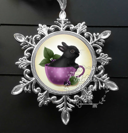 Rabbit Ornament / Custom Bunny Ornament / Tea Ornament / Personalized Bunny Ornament / Tea Bunny / Blackberry Tea Bunny / Snowflake Ornament