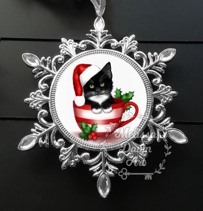 Tuxedo Cat Ornament / Personalized Cat Ornament / Cat Ornament / Cat Lovers Gift / Santa Cat Ornament / Santa Claws / Tuxedo Ornament