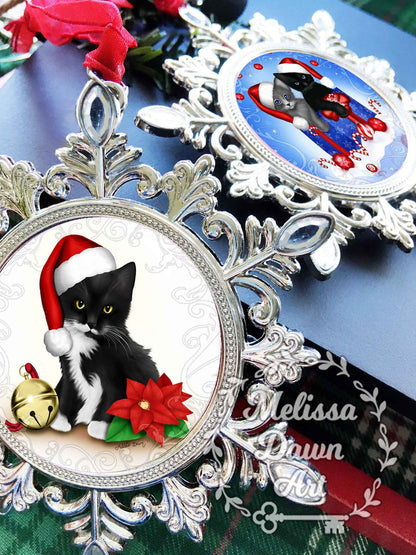 Tuxedo Cat Ornament / Personalized Cat Ornament / Cat Ornament / Cat Lovers Gift / Santa Cat Ornament / Santa Claws / Tuxedo Ornament