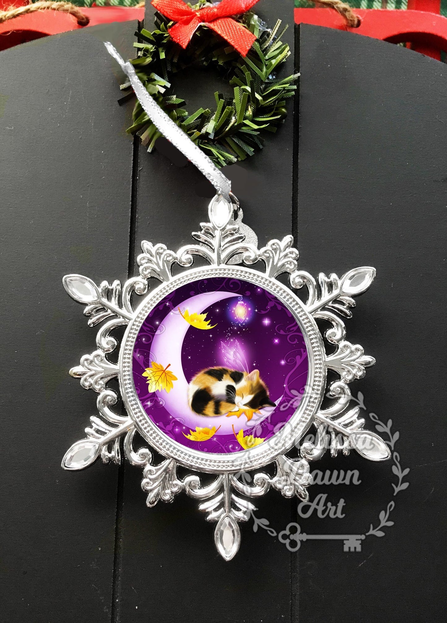 Christmas Ornament / Cat Ornament / Cat Christmas Ornament / Calico Cat Ornament / Gypsy Moon Cat / Calico Cat Art / Snowflake Ornament