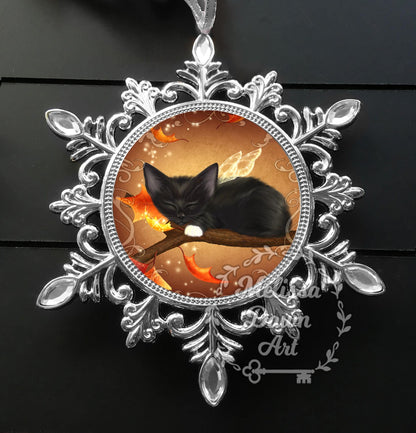 Custom Cat Ornament / Black Cat Ornament / Black Cat Art / Cat Christmas Ornament / Ornament / Autumn Cat Ornament / Cat Memorial Ornament