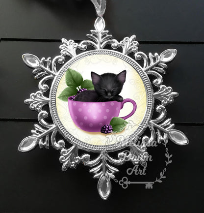 Black Cat Ornament / Personalized Cat Ornament / Cat Ornament / Cat Lovers Gift / Cat Memorial Ornament / Tea Ornament / Custom Cat Ornament