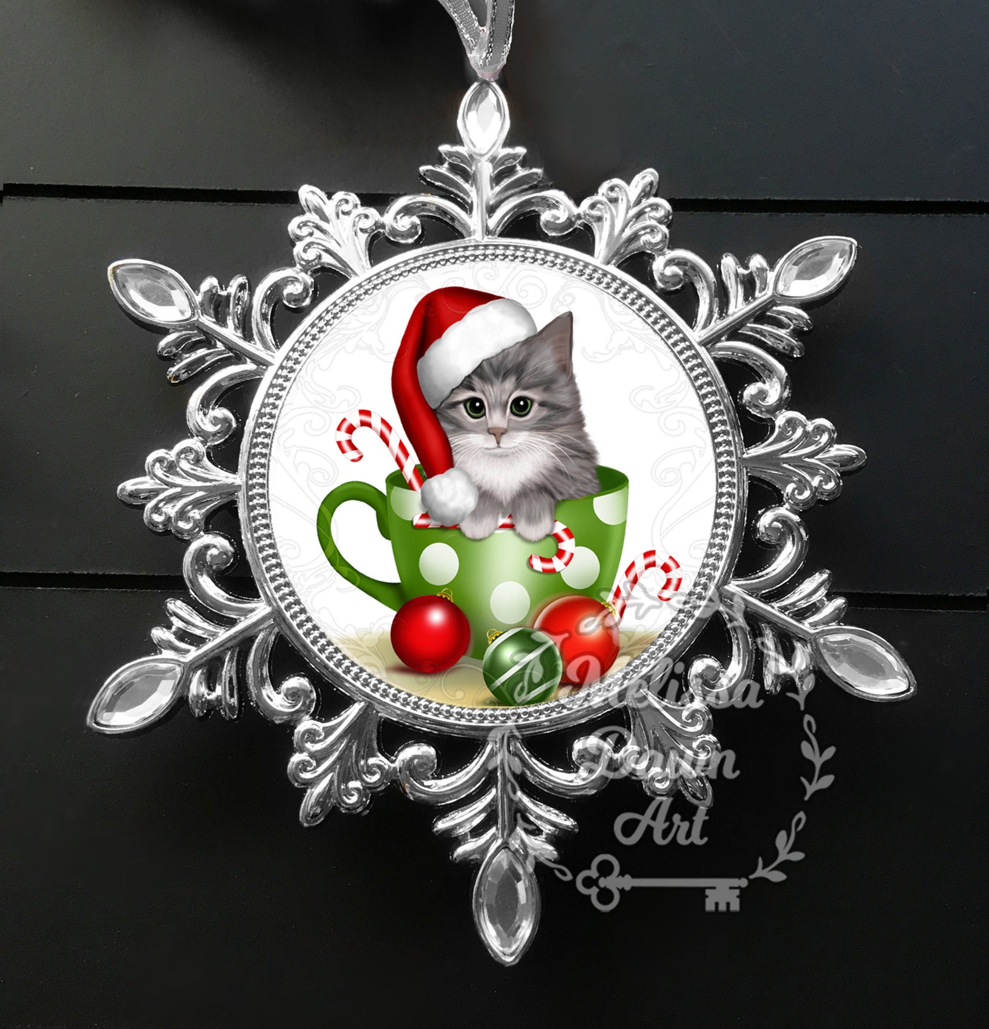 Tabby Cat Ornament / Cat Ornament / Brown Tabby / Grey Tabby / Christmas Cat Art / Cat Christmas Ornament / Gray Tabby Ornament / Tabby Cat