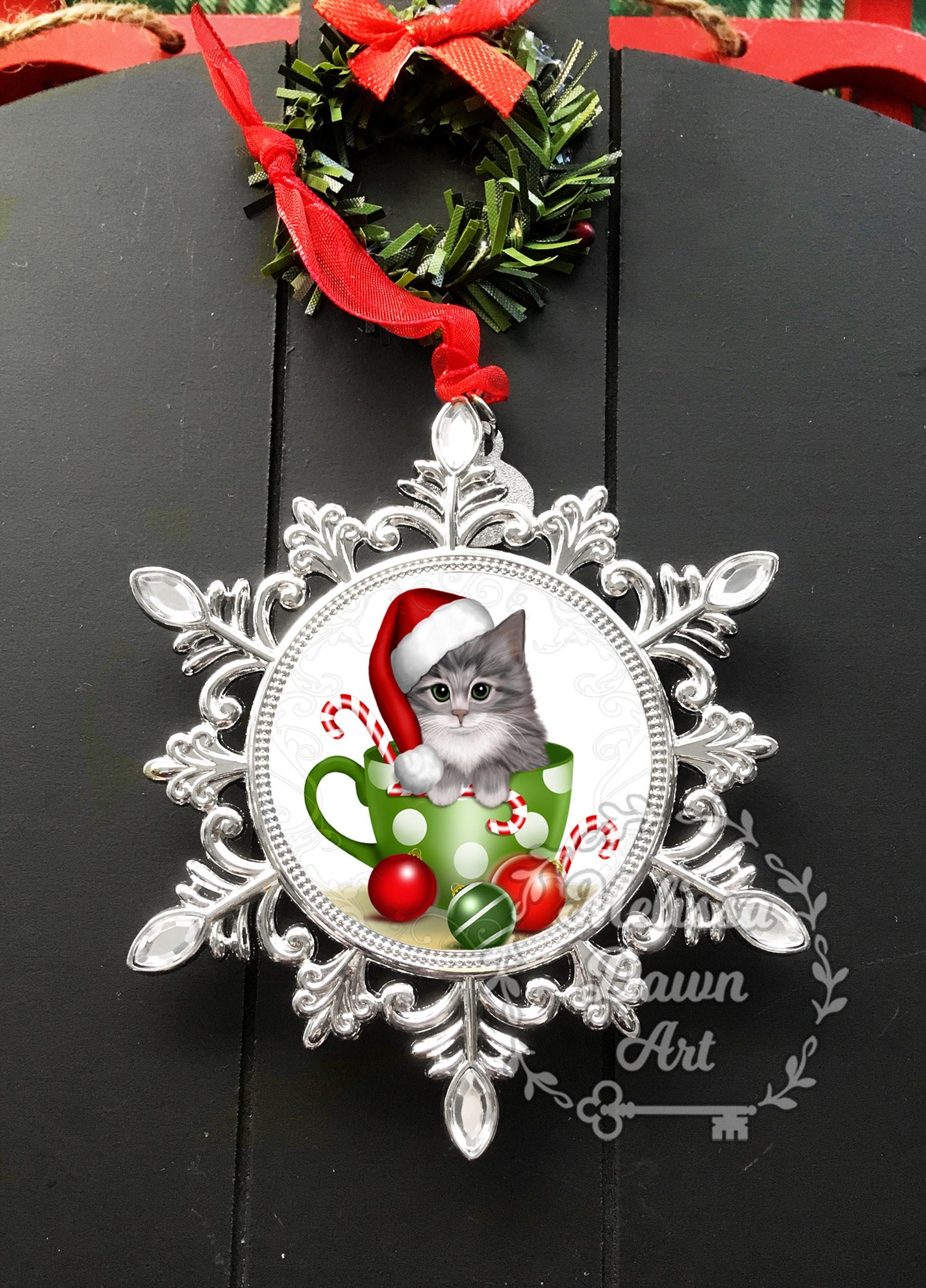 Tabby Cat Ornament / Cat Ornament / Brown Tabby / Grey Tabby / Christmas Cat Art / Cat Christmas Ornament / Gray Tabby Ornament / Tabby Cat