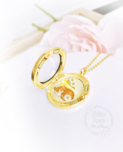 Ginger Cat / Orange Cat Locket / Cat Necklace / Cat Lover / Cat Memorial Locket / Cat Locket / Cat Art / Orange Cat Jewelry / Chamomile Tea