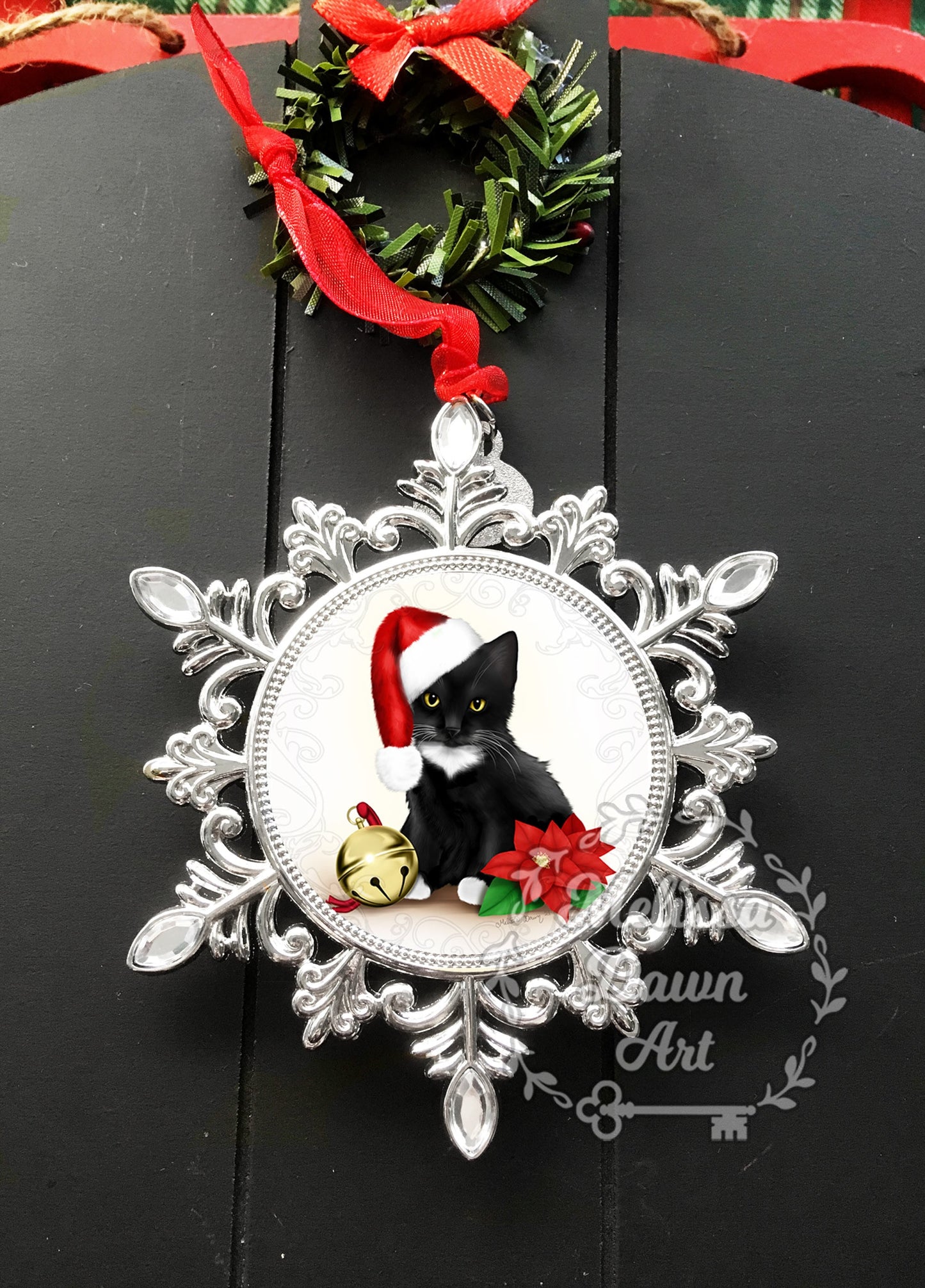 Tuxedo Cat Ornament / Personalized Cat Ornament / Cat Ornament / Cat Lovers Gift / Santa Cat Ornament / Cat in Santa Hat / Tuxedo Ornament