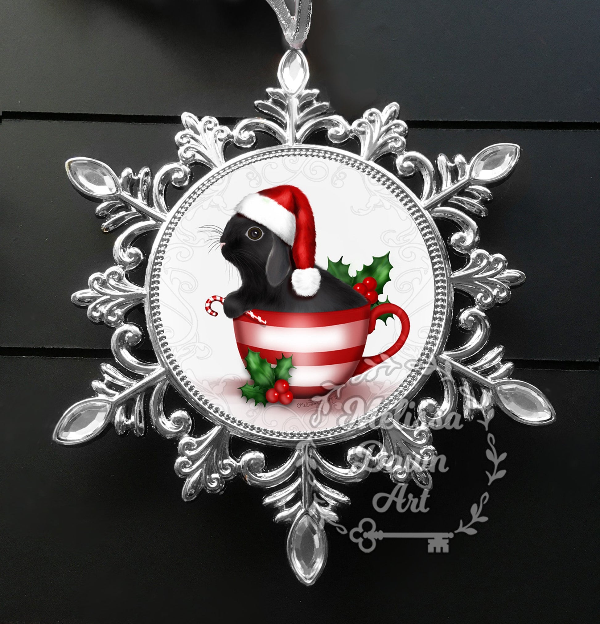 Rabbit Ornament / Custom Bunny Ornament / Black Bunny Ornament / Personalized Bunny Ornament / Black Lop Bunny / Lop Ornament / Black Rabbit