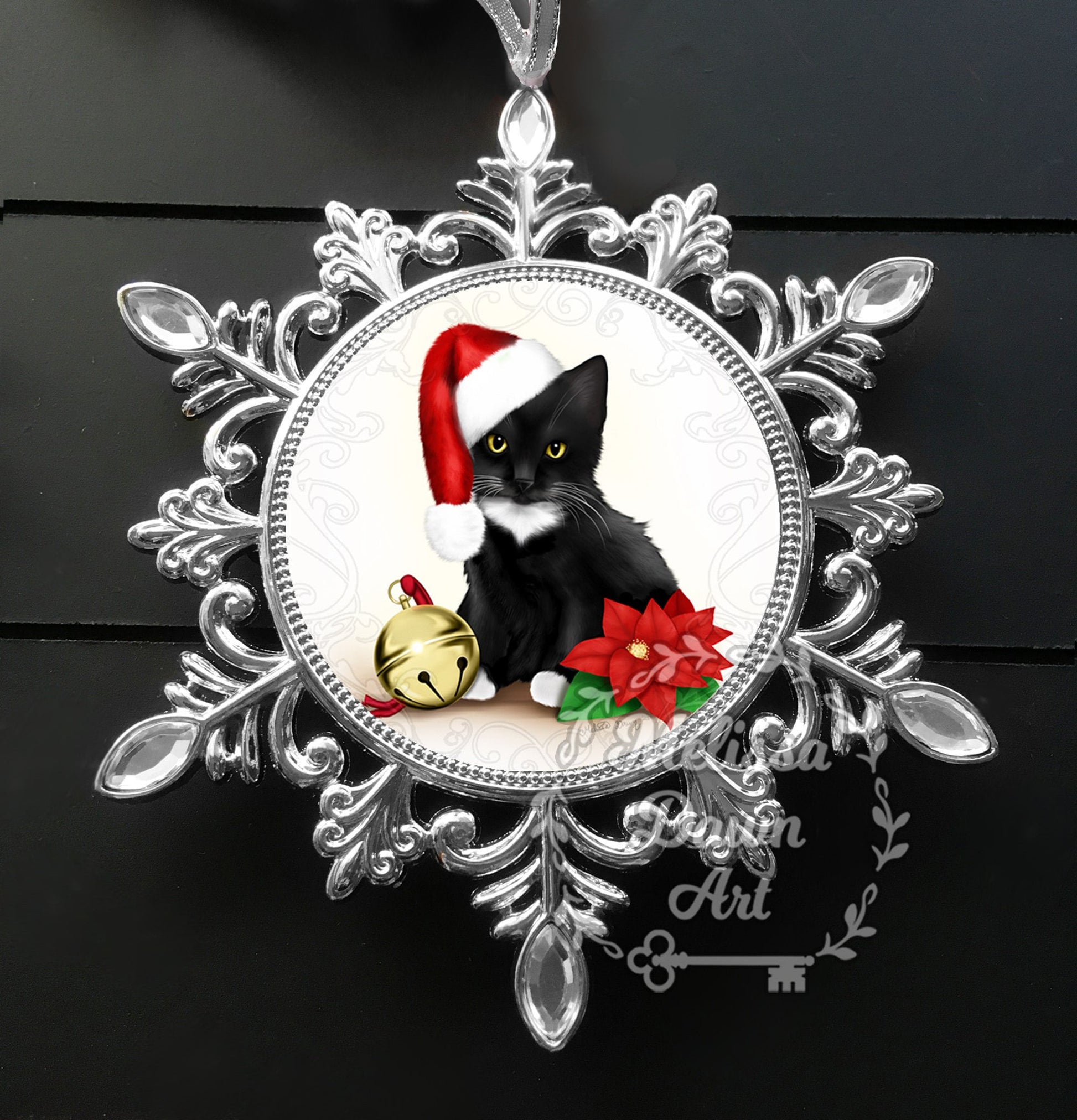 Tuxedo Cat Ornament / Personalized Cat Ornament / Cat Ornament / Cat Lovers Gift / Santa Cat Ornament / Cat in Santa Hat / Tuxedo Ornament