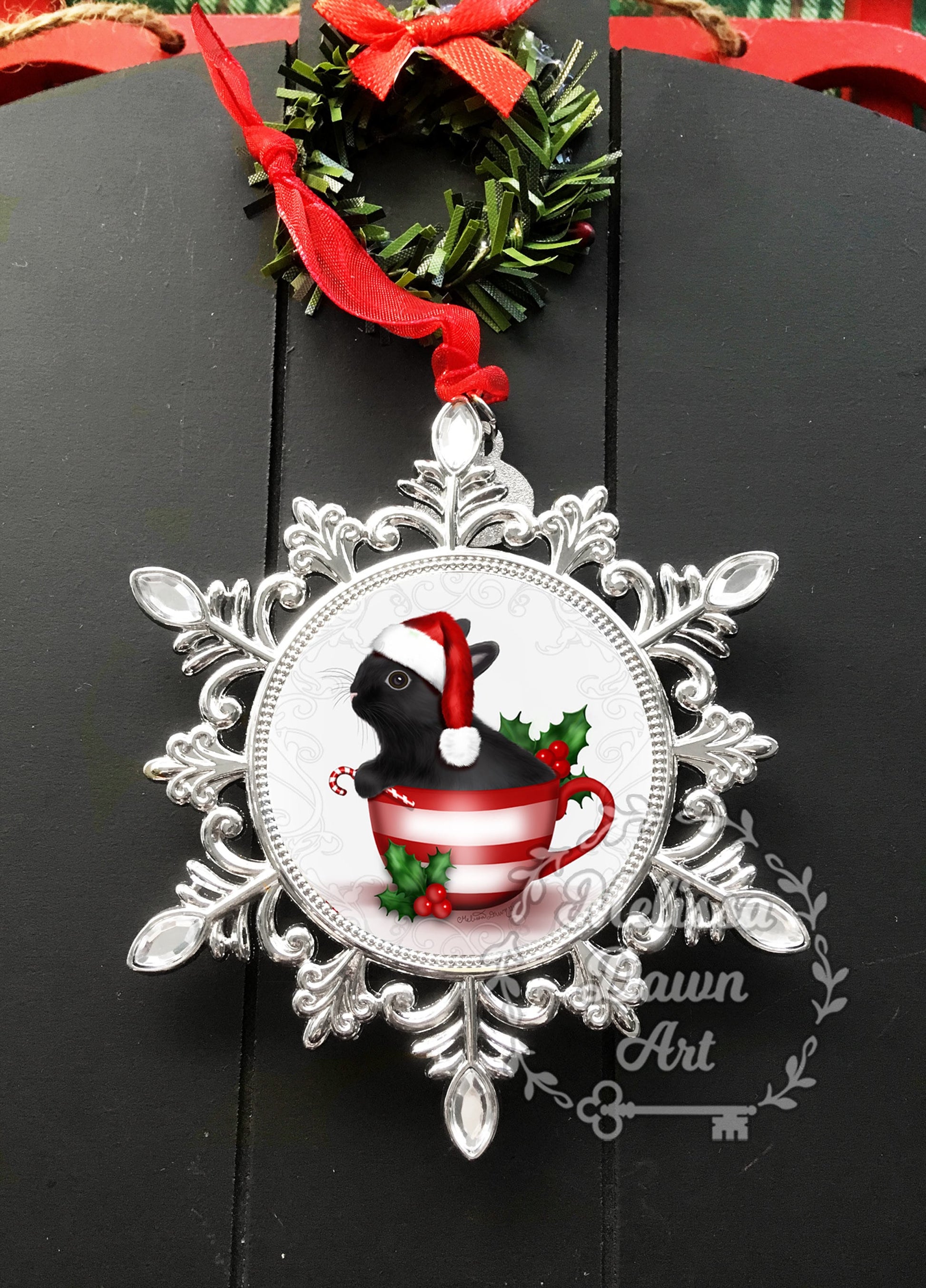 Rabbit Ornament / Custom Bunny Ornament / Black Bunny Ornament / Personalized Bunny Ornament / Black Lop Bunny / Lop Ornament / Black Rabbit