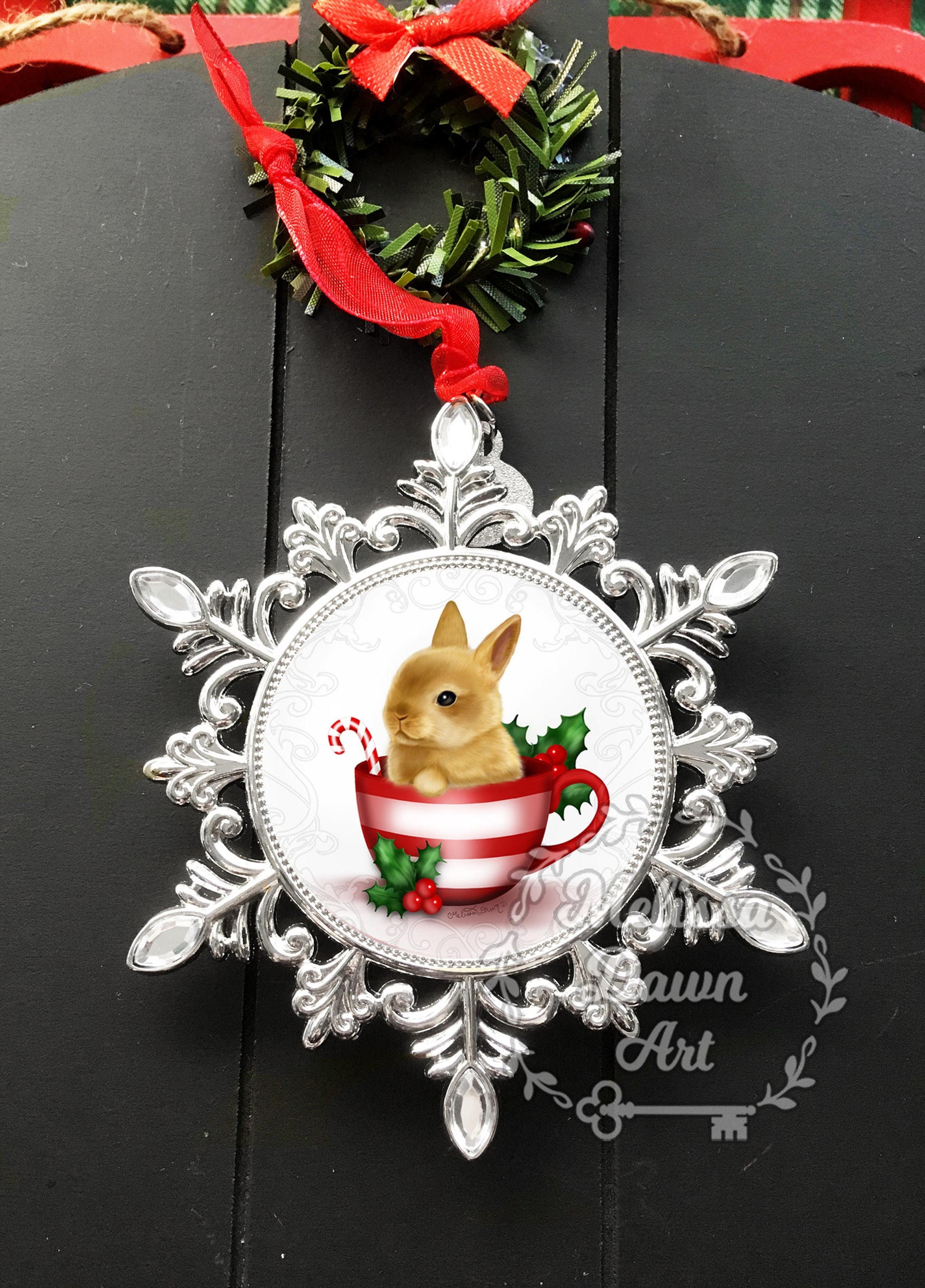 Rabbit Ornament / Custom Bunny Ornament / Santa Bunny Ornament / Personalized Bunny Ornament / Christmas Bunny / Brown Bunny / Brown Rabbit