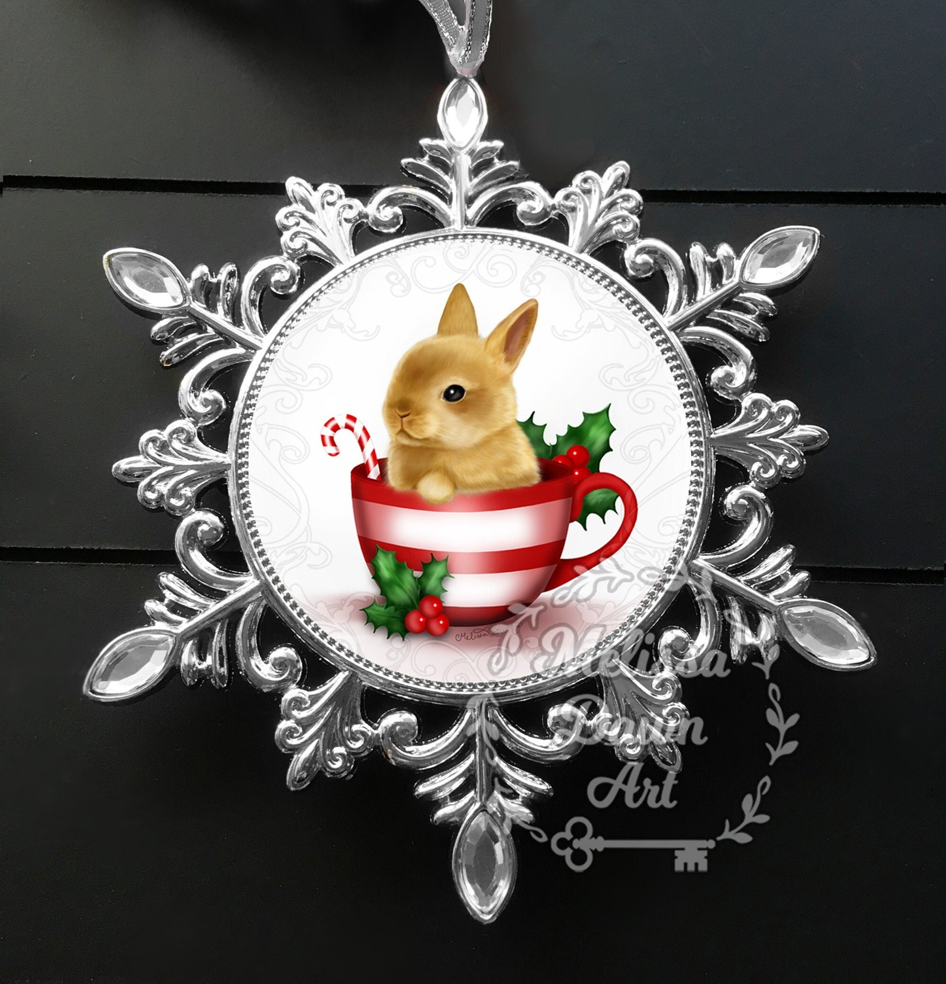 Rabbit Ornament / Custom Bunny Ornament / Santa Bunny Ornament / Personalized Bunny Ornament / Christmas Bunny / Brown Bunny / Brown Rabbit