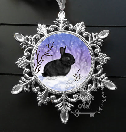 Rabbit Ornament / Custom Bunny Ornament / Snow Bunny Ornament / Personalized Bunny Ornament / Bunny in Snow / Black Bunny / Black Rabbit