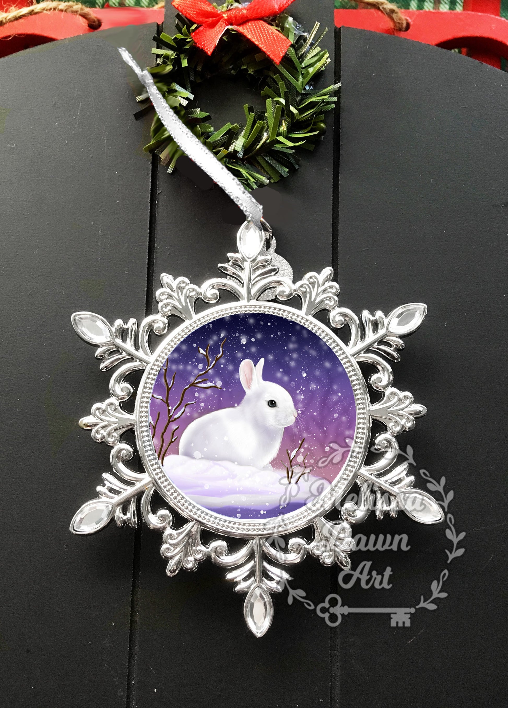 Rabbit Ornament / Custom Bunny Ornament / White Bunny Ornament / Personalized Bunny Ornament / Bunny in Snow / White Bunny / White Rabbit
