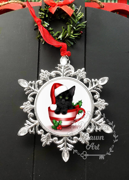 Personalized Cat Ornament / Black Cat Ornament / Custom Cat Ornament / Cat Christmas Ornament / Santa Cat / Black Cat in Santa Hat