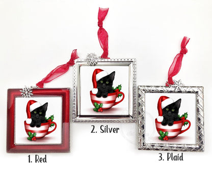Black Kitten Ornament / Black Cat Ornament / Personalized Cat Ornament / Cat Ornament / Cat Lovers Gift / Santa Cat Ornament / Santa Cat