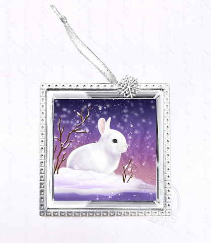 White Rabbit Ornament / Custom Bunny Ornament / White Bunny Ornament / Personalized Bunny Ornament / Bunny in Snow / Bunny / Rabbit Ornament