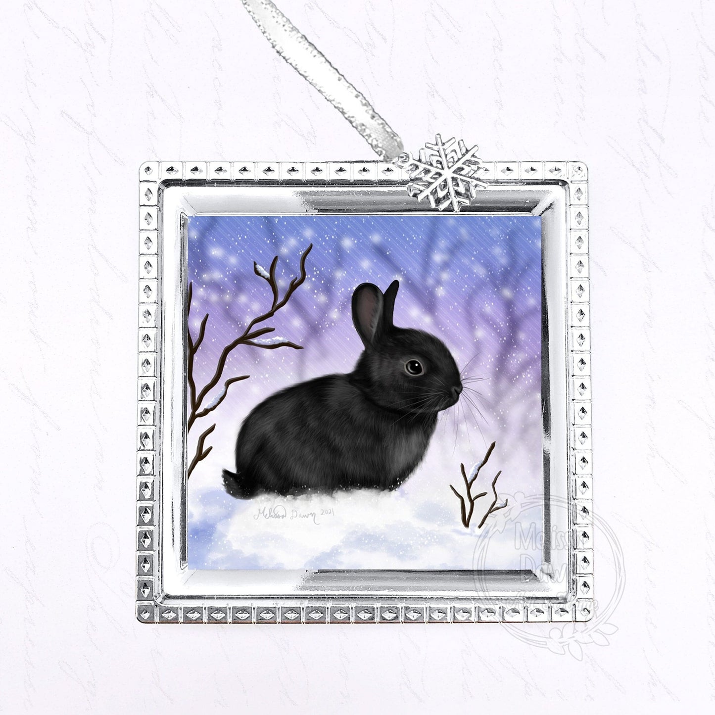 Black Bunny Ornament / Custom Bunny Ornament / Snow Bunny Ornament / Personalized Bunny Ornament / Bunny in Snow / Black Rabbit Ornament