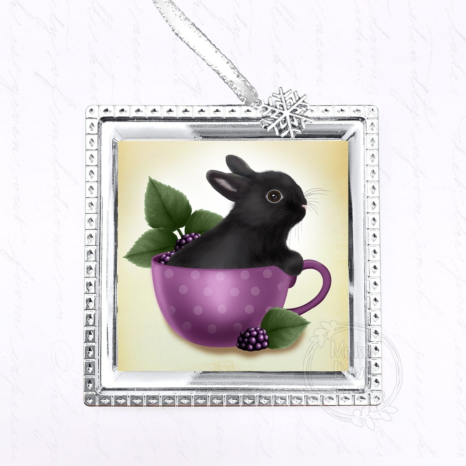 Black Bunny Ornament / Rabbit Ornament / Custom Bunny Ornament / Black Rabbit Ornament / Personalized Bunny Ornament / Blackberry Tea Bunny